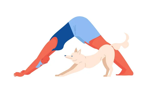 Vector Junge Frau Beim Yoga Mit Einem Hund Konzeptillustration Leuchtenden — Stockvektor