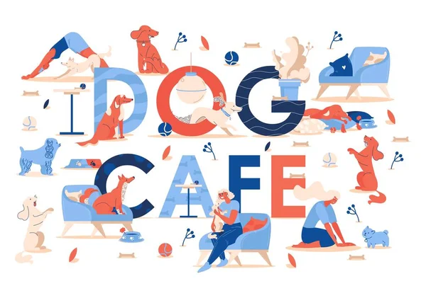 Vektorwelpen Verschiedenen Posen Konzept Hundecafé Logoabbildung Rot Blaue Farbe Mit — Stockvektor