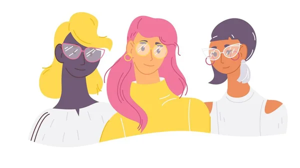 Junge Modische Frauen Mit Brille Moderne Frauenfiguren Mit Cooler Brille — Stockvektor