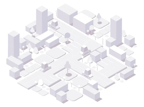 Isometric City White Concept Dimenzionální Budovy Automobily Stromy Prvky Izolované — Stockový vektor