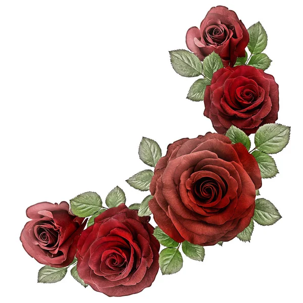 Rozen Art Design Badrand Rozen Groene Bladeren Valentine Achtergrond Met — Stockfoto