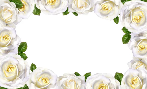 Роуз Арт Дизайн Рама Сделала Розы Зеленые Листья Фон Валентина — стоковое фото