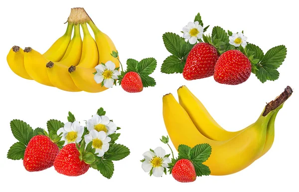 Plátanos Fresas Aislados —  Fotos de Stock