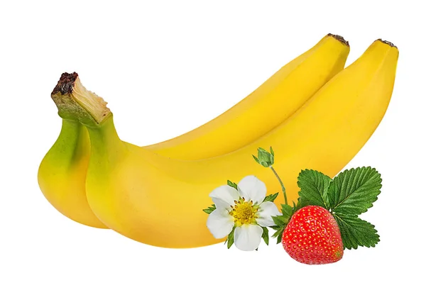 Bananów Truskawek Białym Tle Zielone Świątki — Zdjęcie stockowe