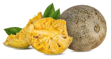 Bael meyve ya da beyaz bir arka plan üzerinde ahşap elma meyve (Aegle marmelos)