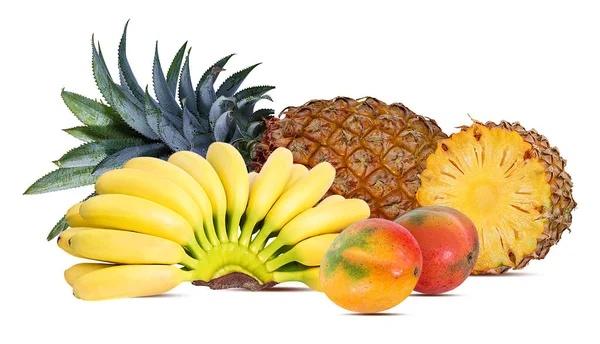 Pineapple Banana Mango Isolated White Background Clipping Path — Stock Photo, Image