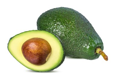Beyaz arkaplanda kırpma yolu ile izole edilmiş taze avokado meyveleri