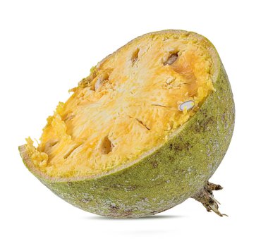 Bael meyve ya da beyaz bir arka plan üzerinde ahşap elma meyve (Aegle marmelos)