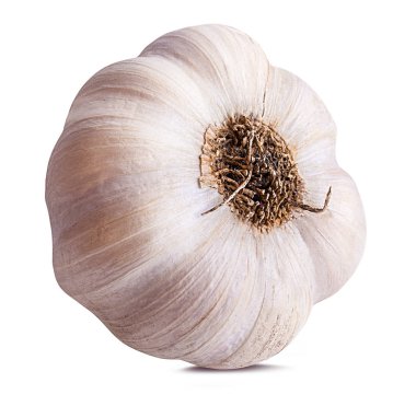 Beyaz arkaplanda sarımsak izole edilmiş.