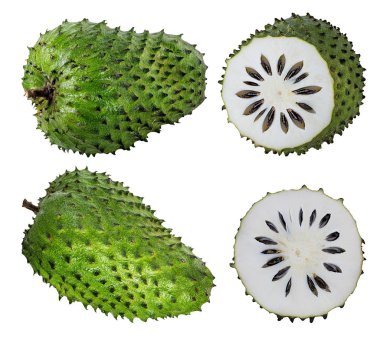 Beyaz arka plan üzerinde izole Annona muricata.oursop meyve (şeker elma, ustard elma)