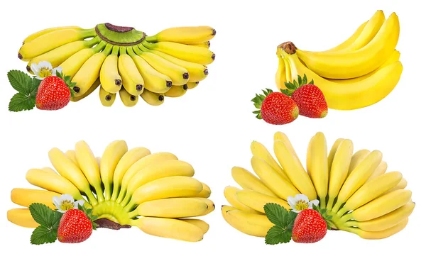 Banane Fragole Isolate Merluzzo — Foto Stock