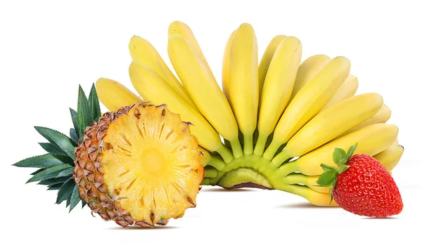 Bananen Ananas Und Erdbeeren Isoliert Pfingsten — Stockfoto