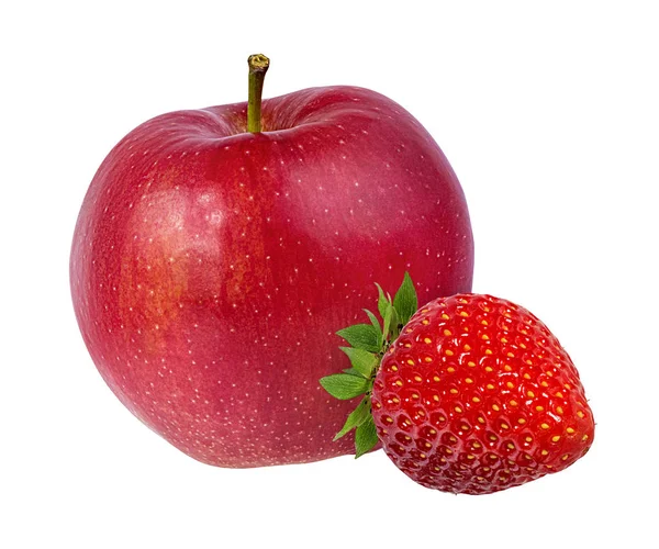 Jablka Jahody Izolovaných Bílém Pozadí — Stock fotografie