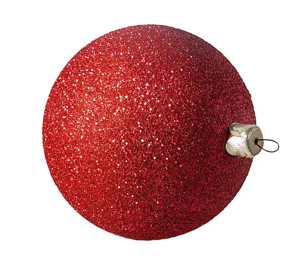 Boule Noël Rouge Isolée Sur Blanc — Photo