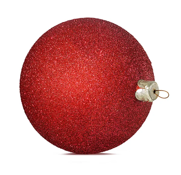 Bola Natal Vermelho Isolado Branco — Fotografia de Stock