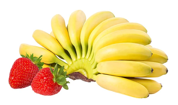 Bananas Strawberries Isolated Whit — Stock Photo, Image