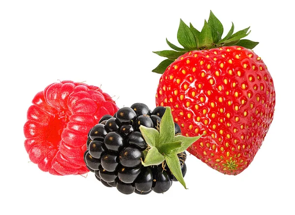 Blackberry Strawberries Raspberry Isolated White Background — Stock Photo, Image