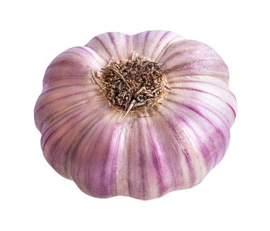 Beyaz arkaplanda sarımsak izole edilmiş.