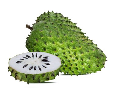 Beyaz arka plan üzerinde izole Annona muricata.oursop meyve (şeker elma, ustard elma)