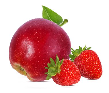 elma ve beyaz arka plan üzerinde izole çilek