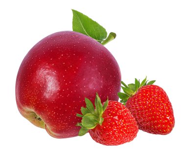 elma ve beyaz arka plan üzerinde izole çilek