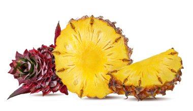 Taze ananas ve beyaz arka plan üzerinde izole çiçek