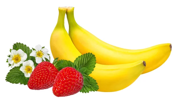 Bananen Und Erdbeeren Isoliert Pfingsten — Stockfoto