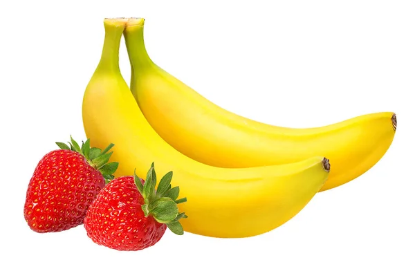 在白色上分离的香蕉和草莓 — 图库照片