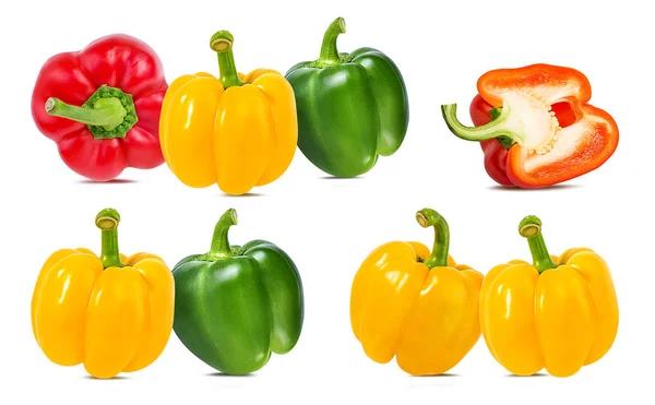 Red, green and yellow peppers  isolated.  With clipping path.