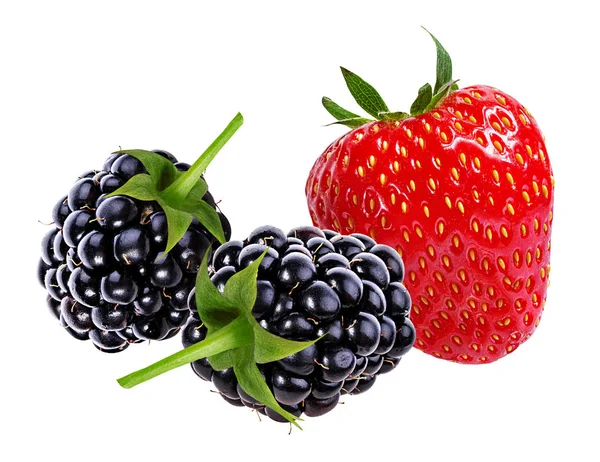 Blackberry Και Φράουλα Που Απομονώνονται Λευκό Φόντο — Φωτογραφία Αρχείου