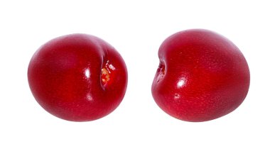 beyaz zemin üzerinde izole kiraz ile yapraklar.