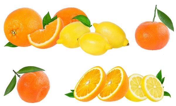 Rijp Sinaasappel Citroen Geïsoleerd Witte Achtergrond — Stockfoto