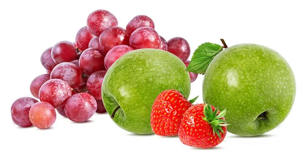 Jablka Hrozny Jahody Izolovaných Bílém Pozadí — Stock fotografie