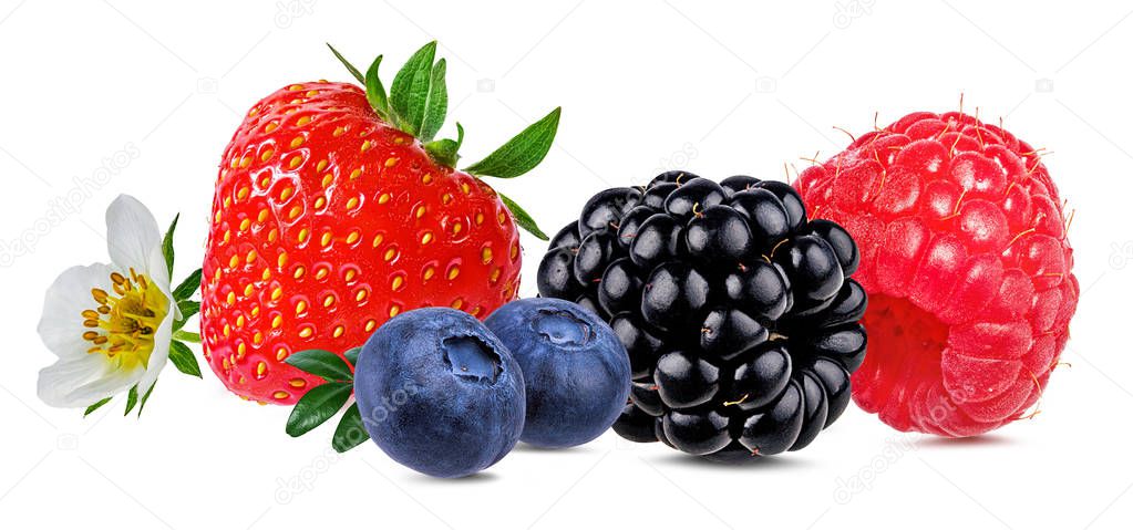 Berries collection. Strawberries on white background 