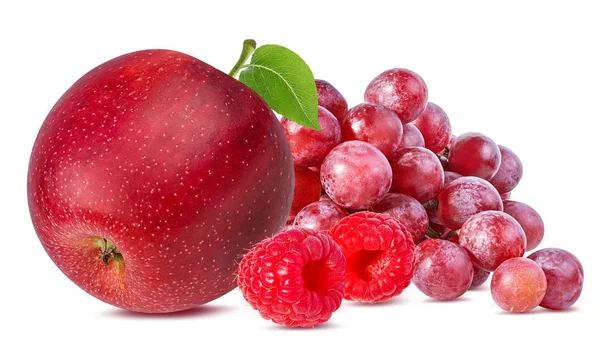 Maçãs Framboesa Uvas Isoladas Sobre Fundo Branco — Fotografia de Stock