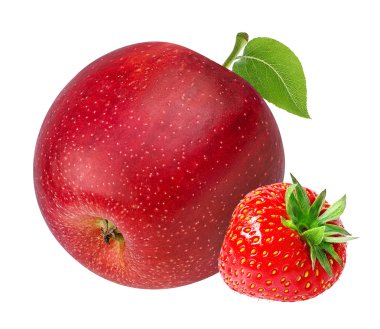 elma ve beyaz arka plan üzerinde izole çilek