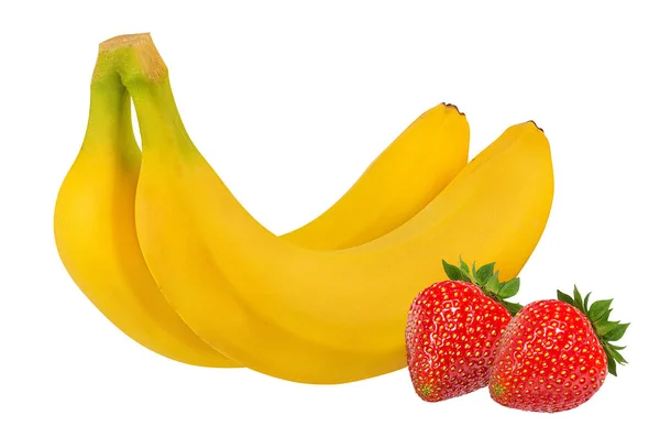 Bananen Aardbeien Geïsoleerd Whit — Stockfoto