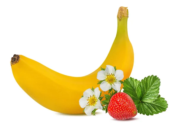 Bananów Truskawek Białym Tle Zielone Świątki — Zdjęcie stockowe