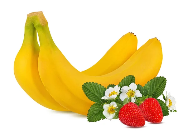 Bananer Och Jordgubbar Isolerad Whit — Stockfoto