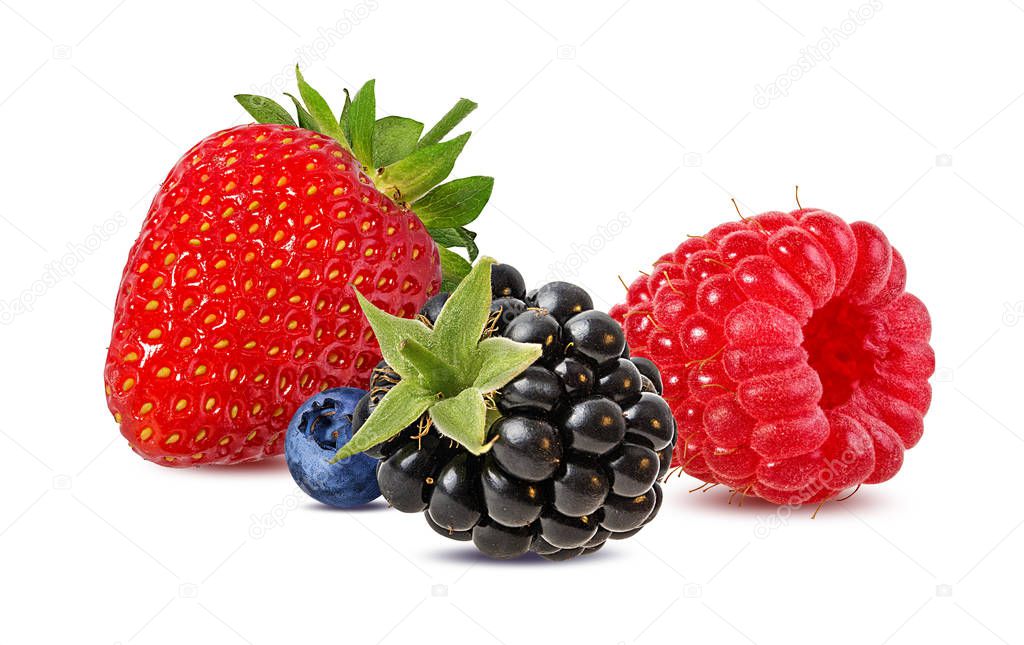 Collection of fresh berries isolated on white background