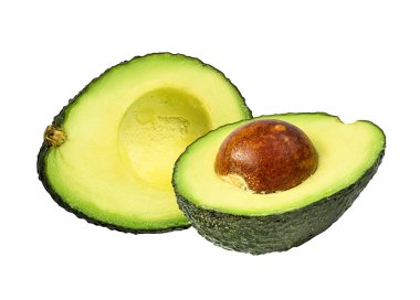 Beyaz arkaplanda kırpma yolu ile izole edilmiş taze avokado meyveleri
