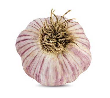 Beyaz arkaplanda sarımsak izole edilmiş.