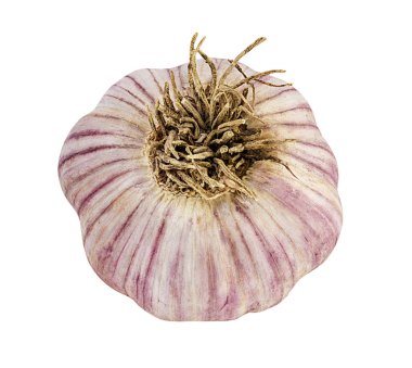 Beyaz arkaplanda sarımsak izole edilmiş.