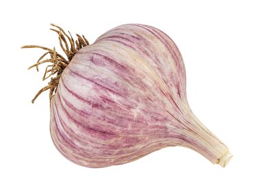 Beyaz arkaplanda sarımsak izole edilmiş.