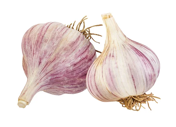 Beyaz arkaplanda sarımsak izole edilmiş.