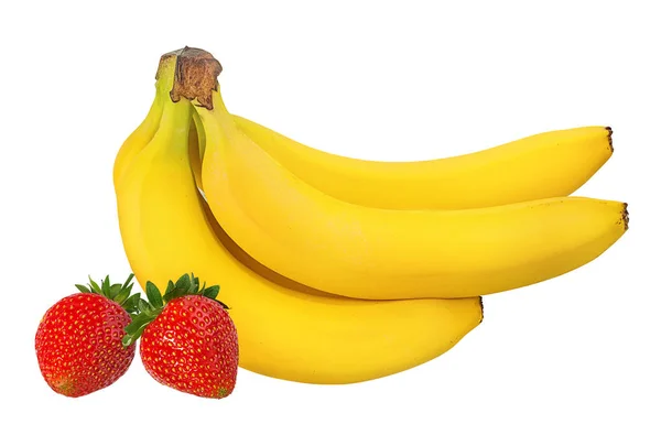 Bananer Och Jordgubbar Isolerad Whit — Stockfoto