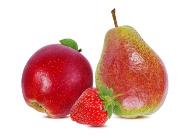 elma, çilek ve armut beyaz arka plan üzerinde izole