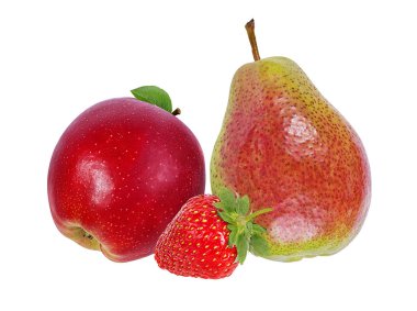 elma, çilek ve armut beyaz arka plan üzerinde izole