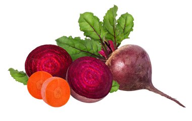 Pancar ve havuç yaprakları beyaz izole ile