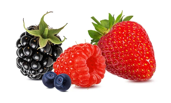 Berries Collection Raspberry Strawberry Blueberry Blackberry Isolated White — Stock Photo, Image